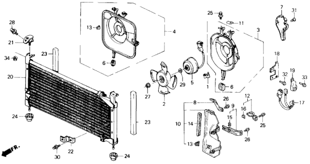 1991 Honda Civic 3 Door SI KA 5MT A/C Air Conditioner (Condenser) Diagram