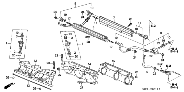 2001 Honda Odyssey 5 Door EX (NAVIGATION) KA 4AT Fuel Injector Diagram