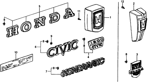 1978 Honda Civic 2 Door ** (1200) ** 4MT Emblems Diagram