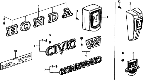 1979 Honda Civic Emblem, Front Fender Diagram for 87104-634-670