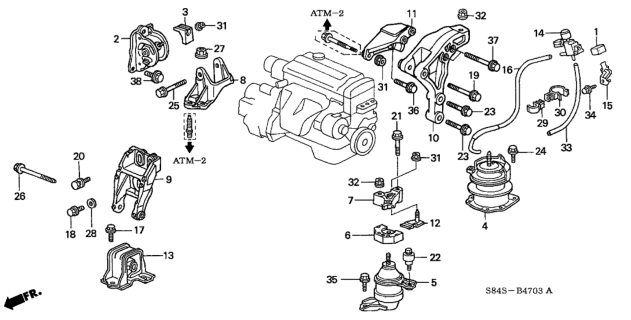 2002 Honda Accord Engine Mounts (L4) Diagram