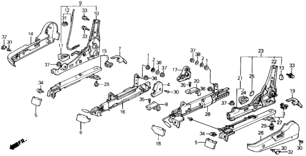 1989 Honda Prelude Front Seat Components Diagram