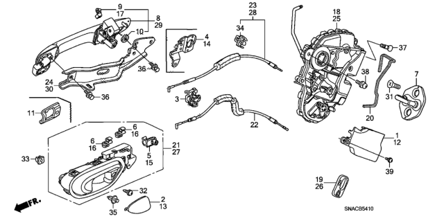 2010 Honda Civic Rear Door Locks - Outer Handle Diagram