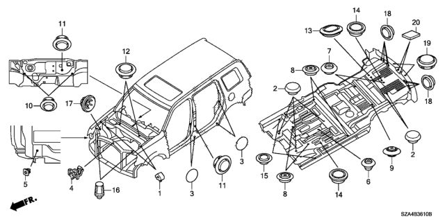 2011 Honda Pilot 5 Door EX-L (2WD) KA 5AT Grommet (Front) Diagram
