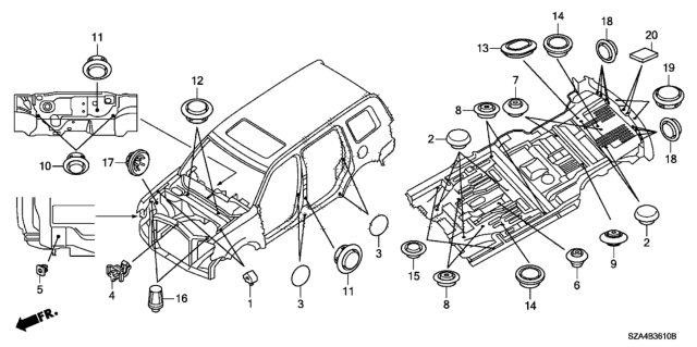 2011 Honda Pilot Grommet (Front) Diagram