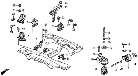 1986 Honda Prelude Bracket, RR. Engine Mounting Diagram for 50827-SF0-000