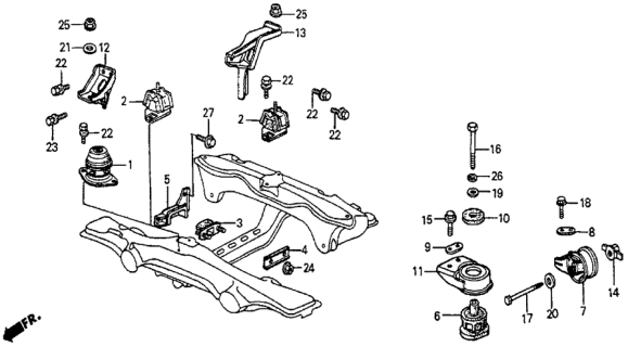 1987 Honda Prelude 2 Door SI KA 5MT Engine Mount Diagram