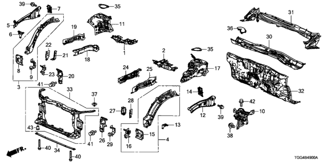 2018 Honda Civic Front Bulkhead - Dashboard Diagram