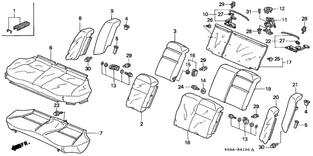1998 Honda Civic Pad & Frame, Rear Seat Cushion Diagram for 82132-S04-J02