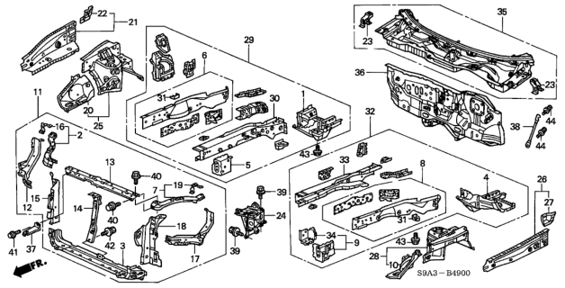 2004 Honda CR-V Frame, L. FR. Side Diagram for 60910-S9A-506ZZ