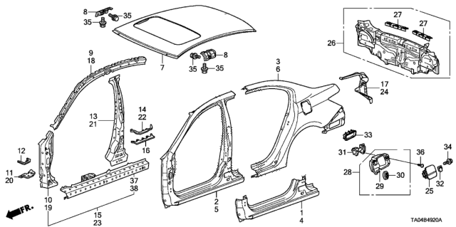 2008 Honda Accord Gusset, Roof Arch Diagram for 62145-TA0-A20ZZ