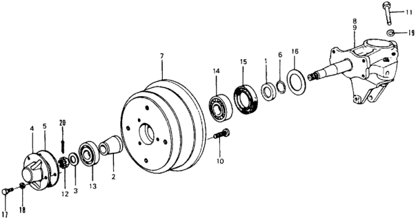 1979 Honda Civic 3 Door ** KA 5MT Rear Brake Drum Diagram