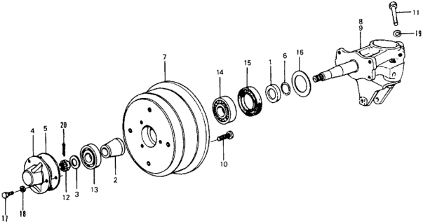 1979 Honda Civic Cap, RR. Wheel Bearing Diagram for 42326-634-000