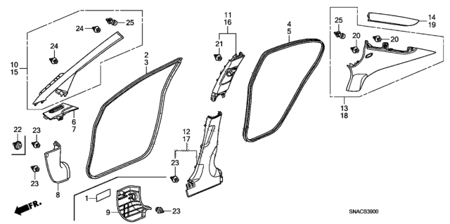 2011 Honda Civic Clip, Trim Diagram for 91560-SNA-A01