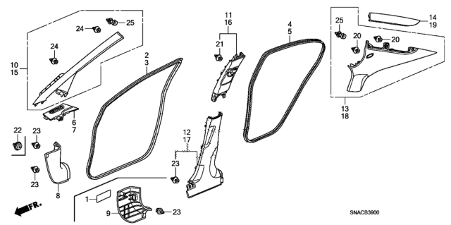 2011 Honda Civic Garnish Assy., R. Center Pillar (Upper) *NH686L* (QP LIGHT WARM GRAY) Diagram for 84111-SNA-A01ZE