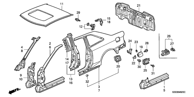 1997 Honda Prelude Panel, R. Side Sill (DOT) Diagram for 04631-S30-406ZZ