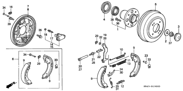 1995 Honda Civic 4 Door LX KA 4AT Rear Brake (Drum) Diagram