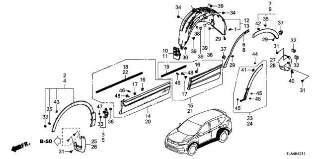 2018 Honda CR-V Garnish Assy., R. FR. Door (Lower) Diagram for 75312-TLC-A01