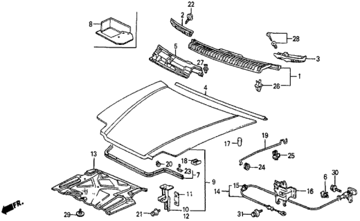 1987 Honda Prelude 2 Door SI KA 5MT Hood Diagram
