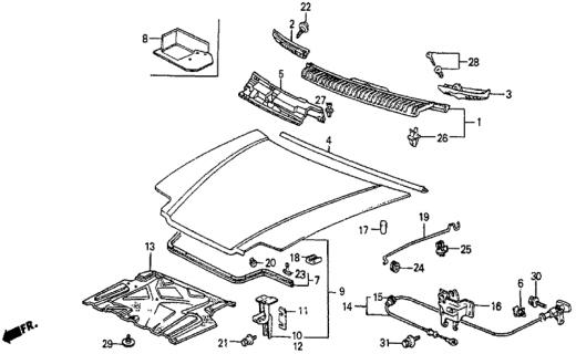 1986 Honda Prelude Stay, Hood Open Diagram for 63512-SB0-670