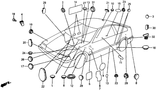 1987 Honda CRX 2 Door HF KA 5MT Grommet - Plug Diagram