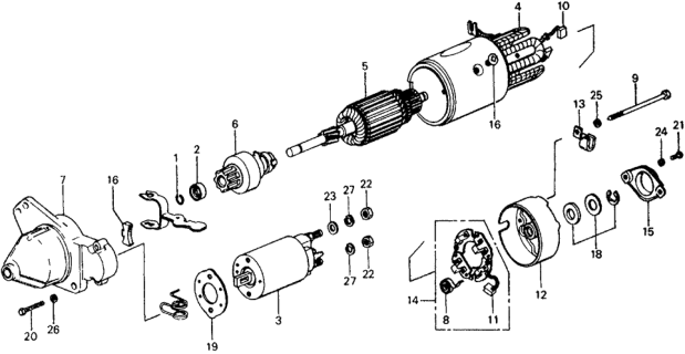 1977 Honda Civic Starter Motor Components (Hitachi) Diagram