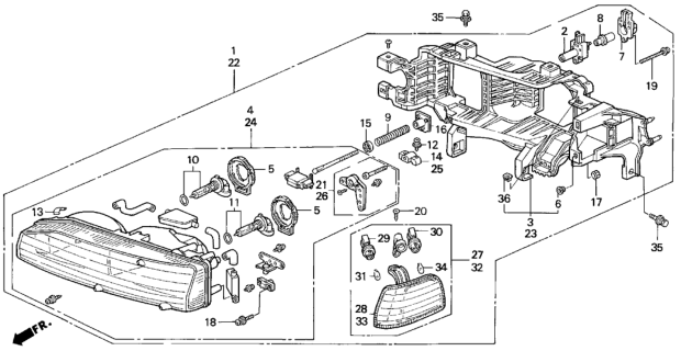 1993 Honda Accord Headlight Assembly, Driver Side (Stanley) Diagram for 33150-SM4-A04
