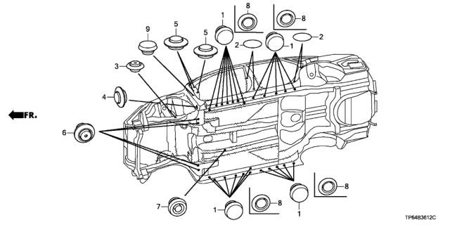 2013 Honda Crosstour 5 Door EXL (4WD) KA 6AT Grommet (Lower) Diagram