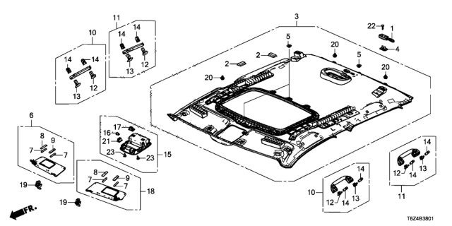 2021 Honda Ridgeline Lining, Roof *NH836L* (Sunroof) (WISTERIA LIGHT GRAY) Diagram for 83201-T6Z-A51ZC