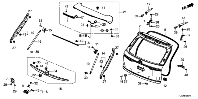 2020 Honda Passport Open Stay, R Tail Gate Diagram for 74820-TGS-A01