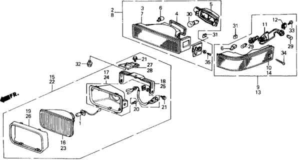 1988 Honda Prelude Foglight Assembly, Driver Side Diagram for 34250-SF1-A03