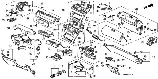 1998 Honda Accord Panel Assy., Instrument Center*NH167L* (GRAPHITE BLACK) Diagram for 77250-S84-A01ZA