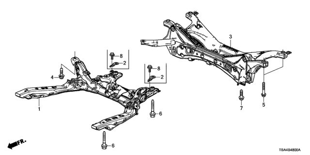 2017 Honda Civic Sub-Frame, Rear Diagram for 50300-TBF-A01