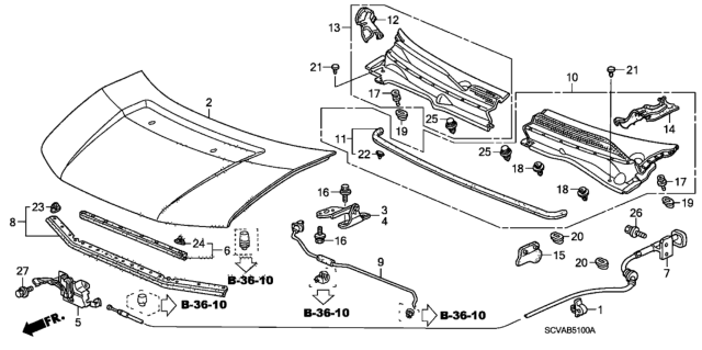 2009 Honda Element Lock Assembly, Hood Diagram for 74120-SCV-506