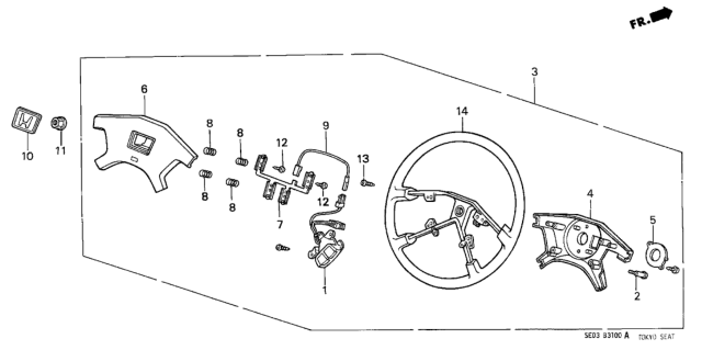 1987 Honda Accord Steering Wheel (Tokyo Seat) Diagram