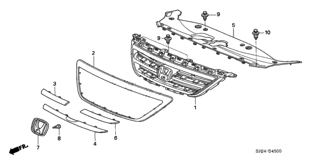 2007 Honda Odyssey Base, Front Grille (Nighthawk Black Pearl) Diagram for 71121-SHJ-A01ZC