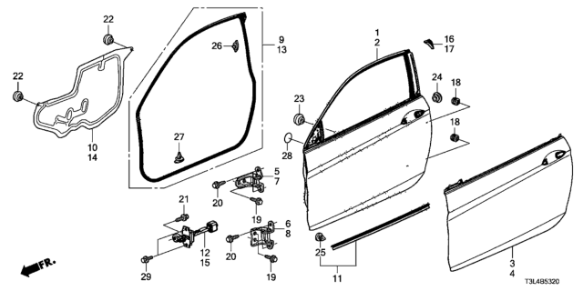 2013 Honda Accord Weatherstrip, L. FR. Door Diagram for 72350-T3L-A01