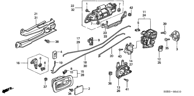 2004 Honda Civic 4 Door MX (HYBRID) KL 5MT Rear Door Locks - Outer Handle Diagram