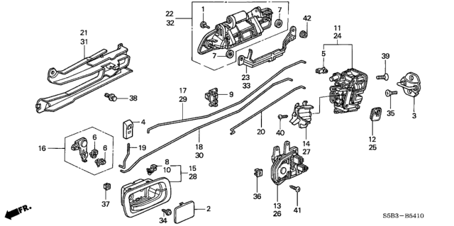 2004 Honda Civic Rear Door Locks - Outer Handle Diagram