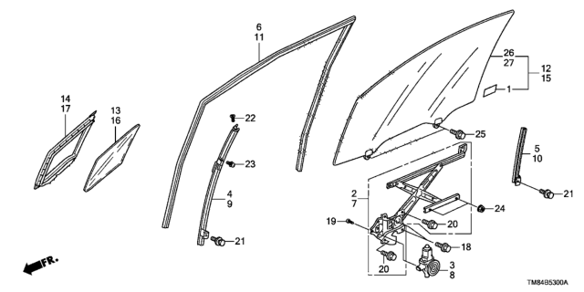 2011 Honda Insight Front Door Glass  - Regulator Diagram