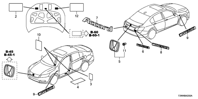 2015 Honda Accord Hybrid Emblems - Caution Labels Diagram