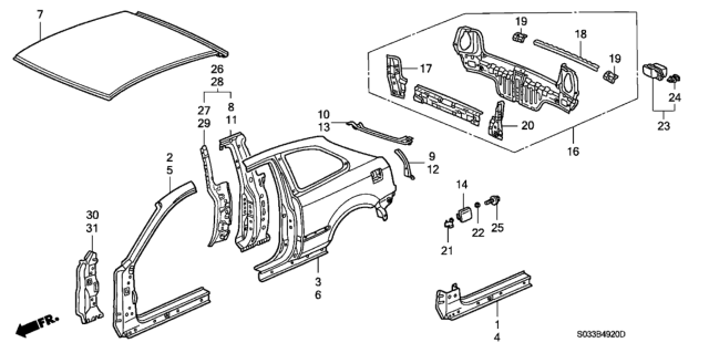 1997 Honda Civic Stiffener, RR. Bumper Face Side Diagram for 66119-S03-300ZZ