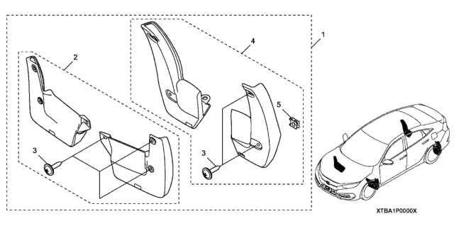 2020 Honda Civic 4 Door SI (HI-PERF TIRE) KA 6MT Splash Guards Diagram