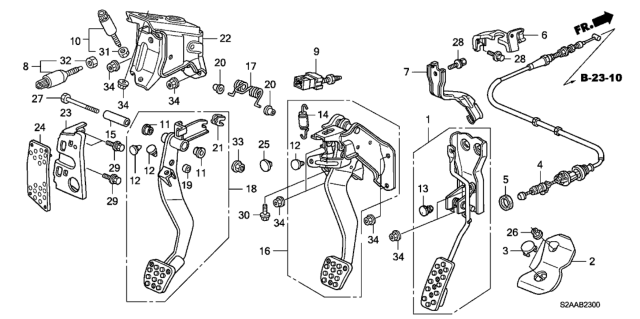 2009 Honda S2000 2 Door CR (WITH AC) KA 6MT Pedal Diagram