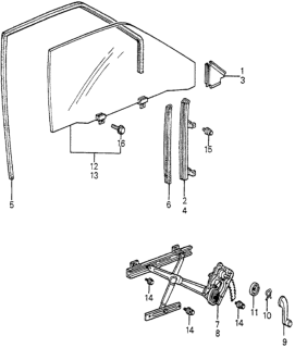 1982 Honda Accord Glass Assy., L. Door Diagram for 75360-SA5-670