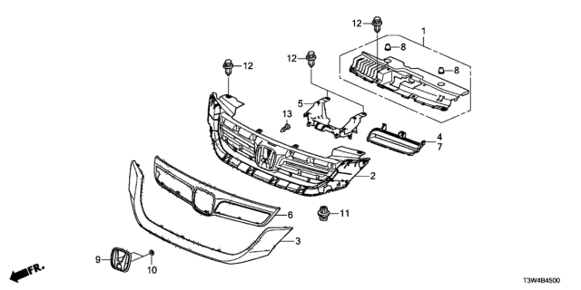 2014 Honda Accord Hybrid Lens R,FR Grille Diagram for 71124-T3W-A01