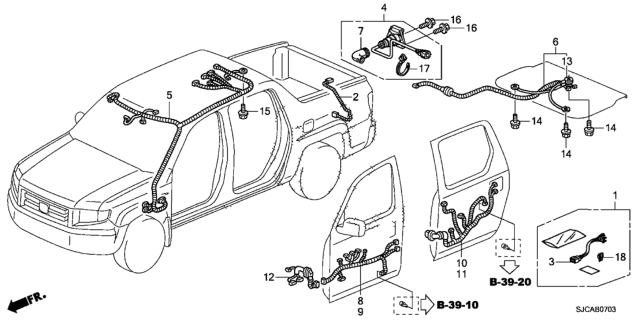 2014 Honda Ridgeline Wire Harness, L. RR. Door Diagram for 32754-SJC-A10