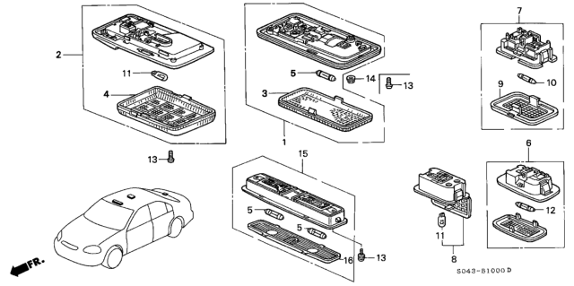 1996 Honda Civic Light Assembly, Interior (Coast Sand) Diagram for 34250-SH4-A01ZJ