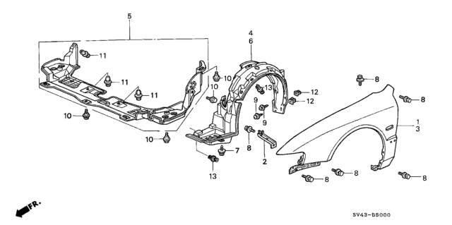 1995 Honda Accord Fender, Right Front (Inner) Diagram for 74101-SV4-010