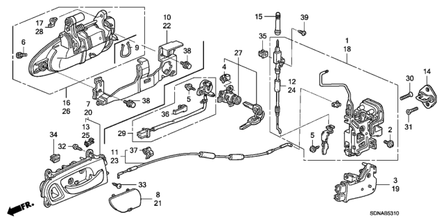 2007 Honda Accord Cable Assembly, Right Front Inside Handle Diagram for 72131-SDN-A03